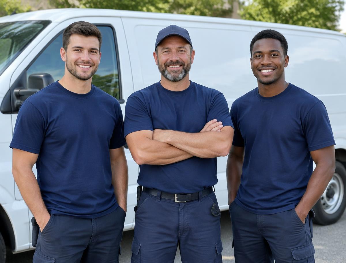 The Arrows Heating & Air team in front of a service van